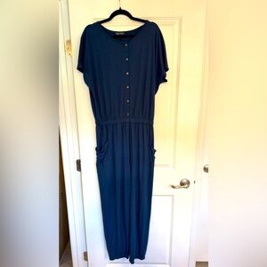 Elegant Navy Blue Button-Down Short sleeve Jumpsuit